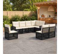 vidaXL Set Divano da Giardino 8 pz Nero e Bianco Crema polyrattan
