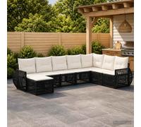 vidaXL Set di 8 divani da giardino in rattan artificiale nero e bianco crema, divano modulare bello, moderno, resistente alle intemperie, mobili da esterno per un comodo relax in giardino