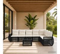 vidaXL Set di divani da giardino, 8 pezzi, nero e bianco crema, divano moderno, resistente alle intemperie, modulari, per giardino, patio, set relax all'aperto