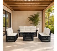 vidaXL Set Divano da Giardino 8 pz Nero e Bianco Crema polyrattan