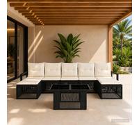 vidaXL Set Divano da Giardino 8 pz Nero e Bianco Crema polyrattan