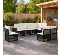 vidaXL Set di divani da giardino da 8 pezzi, nero e bianco crema, divano da giardino moderno, design modulare resistente, set lounge per esterni, cuscino rimovibile, gambe regolabili