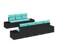 vidaXL Set Divano da Giardino 8 pz Nero e Turchese polyrattan | Seduta personalizzabile per mille configurazioni, Gambe che si aggiustano per stare bene su qualsiasi superficie