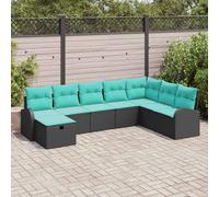 vidaXL Set Divano da Giardino con cuscino 8 pcs Nero Poly Rattan, Set di divani per giardino e terrazza, moderno, resistente, leggero, modulare, con scomparti per riporre