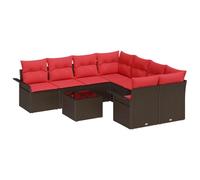 vidaXL Set Divano da Giardino 9 pcs Beige e Rosso polyrattan, Divano modulare moderno per giardino e terrazza, leggero, resistente agli UV, perfetto per esterni