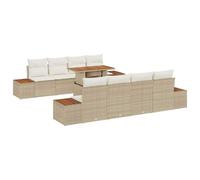 vidaXL Set da Giardino da 9 Pezzi con Cuscini in Rattan Poly Beige per Patios e Balconi, Mobili per Terrazzi, Lettini Modulari Resistenti alle Intemperie, Divano Lounge