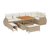 vidaXL Set da Giardino 9 Pezzi con Cuscini Beige in Polirattan e Acacia | Divano Moderno Confortevole per Esterni, Modular per 6 Persone, Ideale per Balconi, Patii e Terrazze.