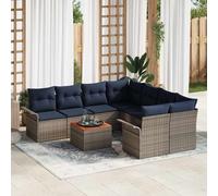 vidaXL Set Divano da Giardino 9 pcs Grigio e Blu Navy polyrattan, Giardino e Terrazza, Divano Modulari Esterni, Resistenti ai Raggi UV per Relax e Comfort
