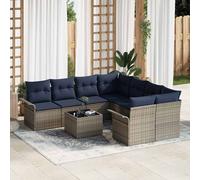 vidaXL Set Divano da Giardino 9 pcs Grigio e Blu Navy polyrattan, Divano modulare moderno per giardino e terrazza, leggero, resistente agli UV, perfetto per esterni
