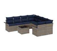 vidaXL Set Divano da Giardino 9 pcs Grigio e Blu Navy polyrattan, Divano modulare moderno per giardino e terrazza, leggero, resistente agli UV, perfetto per esterni