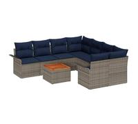 vidaXL Set Divano da Giardino 9 pcs Grigio e Blu Navy polyrattan, Giardino e Terrazza, Divano Modulari Esterni, Resistenti ai Raggi UV per Relax e Comfort