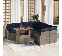vidaXL Set divano da giardino 9 pezzi grigio poli rattan, divano da esterno moderno, modulabile, leggero, con contenitore in rattan resistente ai raggi UV, perfetto per giardino e terrazza