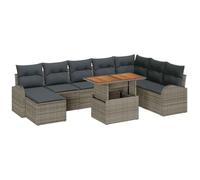 vidaXL Set Divano da Giardino 9 Pezzi Grigio in Rattan Sintetico con Cuscini, Resistente alle Intemperie, Design Elegante per Esterni, per Giardini e Patii, Mobili da Terrazza Modulare per Lounge.