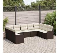 vidaXL Set Divano da Giardino 9 pcs Marrone e bianco polyrattan