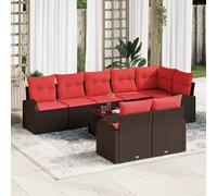 vidaXL Set di divani da giardino, 9 pezzi, marrone e rosso, in rattan sintetico, moderno per giardino e terrazza, set modulare, sedute funzionali, stile che adorano