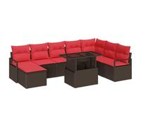 vidaXL Set Divano da Giardino 9 pcs Marrone e Rosso polyrattan, Set di mobili da esterno moderno, collezione di divani modulari, materiali resistenti, seduta lussuosa per giardino