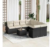vidaXL Set Divano da Giardino 9 pcs Nero, Crema 55 x 55 x 37 cm