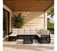 vidaXL Set di divani da giardino 9 pezzi, colore nero e bianco crema, elegante divano moderno, resistente alle intemperie, modulare, per Chiller Fuori Giardino Confortevole