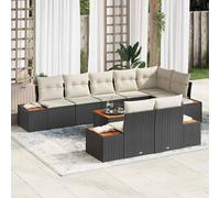vidaXL Set Divano da Giardino 9 PCS Nero e Crema 319 x 154 x 85 cm, Set Divano da Giardino, Design Modulare, Posti All'aperto, Cuscini Sfoderabili, Materiali Resistenti UV, Sezionale Patio