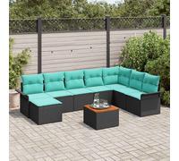 vidaXL Set Divano da Giardino 9 pcs Nero e Turchese polyrattan, Divano Modulare per Giardino e Terrazza, Resistente, in Materiali Anti-UV, Configurazione Versatile