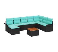 vidaXL Set Divano da Giardino 9 pcs Nero e Turchese polyrattan, Divano Modulare per Giardino e Terrazza, Resistente, in Materiali Anti-UV, Configurazione Versatile