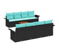 vidaXL Set Divano da Giardino 9 pcs Nero e Turchese polyrattan, Sofa modulare moderno per giardino e terrazzo, materiali resistenti ai raggi UV, perfetto per esterni