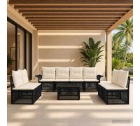 vidaXL Set Divano da Giardino 9 pcs Nero polyrattan