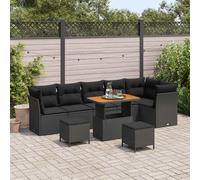 vidaXL Set Divano da Giardino 9 pcs Nero polyrattan