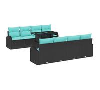 vidaXL Set Divano da Giardino 9 pcs Nero Rattan in Polipropilene, Divano modulare moderno per giardino e terrazzo, in rattan, resistente al maltempo, comodo per il patio