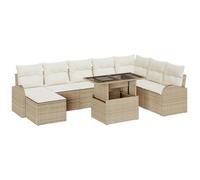 vidaXL Set Divano da Giardino 9 Pezzi con Cuscini Beige Polyrattan Mobili Esterni Regolabili per Patio e Balcone Relax Divano Modulare Sezionale Angolare