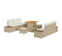 vidaXL Set Divano da Giardino 9 Pezzi con Cuscini Beige Polyrattan Acacia Seduta Resistente alle Intemperie Moderna Mobili da Patio per 5 Persone Assemblaggio Necessario Sedia Comoda Modulare