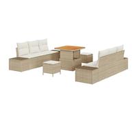 vidaXL Set Divano da Giardino 9 Pezzi con Cuscini Beige Polyrattan Acacia Seduta Resistente alle Intemperie Moderna Mobili da Patio per 5 Persone Assemblaggio Necessario Sedia Comoda Modulare