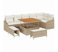 vidaXL Set Divano da Giardino 9 Pezzi con Cuscini Beige Polyrattan Mobili da Esterno Seduta Comoda Angolo Divano Imbottito Patio Lounge