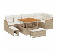 vidaXL Set Divano da Giardino 9 Pezzi con Cuscini Beige Rattan Sintetico Acacia Elegante Resistente agli Agenti Atmosferici Seduta Spaziosa per 6 Persone Facile Manutenzione Sezionale con Cuscini Co