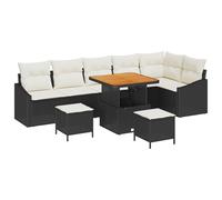 vidaXL Set Divano da Giardino 9 Pezzi con Cuscini Bianchi e Crema - Mobili da Esterno in Rattan Sintetico Nero, Sezionale per Patio. Include Tavolino e Relax, Perfetto per Lounge e Terrazze.