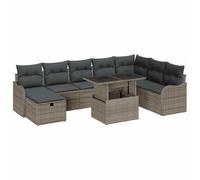 vidaXL Set Divano da Giardino 9 Pezzi con Cuscini Grigio Rattan Polimerico