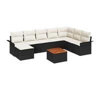 vidaXL Set di divani da giardino da 9 pezzi, con cuscini in rattan nero poly acacia | sedili esterni disposizione modulare resistente alle intemperie, ideale per giardini, balconi e cortili facile da