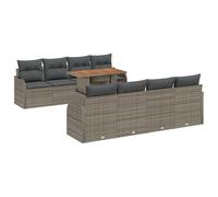 vidaXL Set di 9 divani da giardino con cuscino in polyrattan grigio acacacia, 2 posti, divano da giardino con cuscino, grigio polyrattan