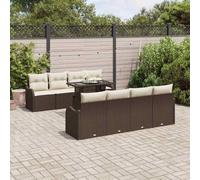 vidaXL Set Divano da Giardino 9 Pezzi con Cuscini Marrone in Rattan Sintetico
