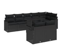 vidaXL Set Divano da Giardino 9 Pezzi con Cuscini Neri in Rattan Sintetico, Stile Comfort per 4 Persone, Piedini Regolabili, Mobili da Patio, Lounge per Terrazza e Esterni, Divano Sezionale