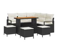 vidaXL Set Divano da Giardino 9 Pezzi con Cuscini Nero Polyrattan Acacia, Divano da Giardino 2 Posti con Spazio di Stoccaggio & Cuscini Nero Polyrattan, Set da Pranzo Giardino 4 Pezzi con Cusc