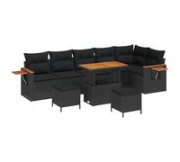 vidaXL Set Divano da Giardino 9 Pezzi con Cuscini Polyrattan Nero Acacia, Set da Pranzo da Giardino 3 Pezzi con Cuscini Polyrattan Nero Acacia