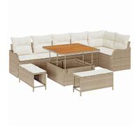 vidaXL Set Divano da Giardino 9 Pezzi con Cuscini Rattan Poliestere Beige Acacia Arredamenti Esterni Moderni Comfort Resistente alle Intemperie Patio Sezionale UV