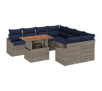 vidaXL Set divano da giardino 9 pezzi grigio poli rattan, divano da esterno moderno, modulabile, leggero, con contenitore in rattan resistente ai raggi UV, perfetto per giardino e terrazza