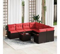 vidaXL Set Divano da Giardino 9 pz 10-Numero di posti Marrone e Rosso
