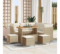 Set di 9 Pezzi Divano da Giardino con Cuscini Beige Rattan Polimerico Acacia