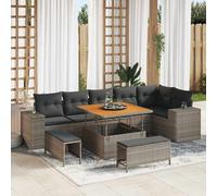 vidaXL Set Divano da Giardino 9 pz 6-Numero di posti Grigio polyrattan