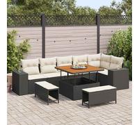 vidaXL Set Divano da Giardino 9 pz 6-Numero di posti Nero e Crema