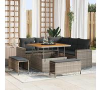 vidaXL Set Divano da Giardino 9 pz 6 posto Grigio polyrattan
