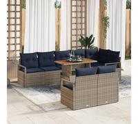 vidaXL Set Divano da Giardino 9 pz 8-Numero di posti Grigio e Blu Navy